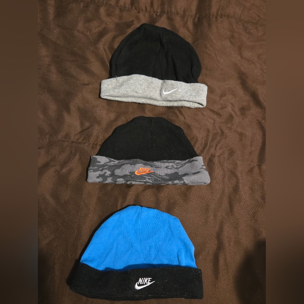 Nike Black, Gray, and Blue Beanie Trio